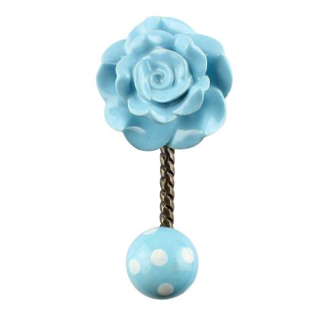 Turquoise Flower Ceramic Hook in Antique Fitting